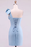 Gele Bodycon Eenschouder Parelmoer Korte Homecoming Jurk met strikdetail