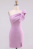 Gele Bodycon Eenschouder Parelmoer Korte Homecoming Jurk met strikdetail
