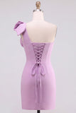 Gele Bodycon Eenschouder Parelmoer Korte Homecoming Jurk met strikdetail