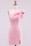 Gele Bodycon Eenschouder Parelmoer Korte Homecoming Jurk met strikdetail