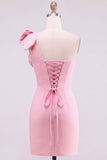 Gele Bodycon Eenschouder Parelmoer Korte Homecoming Jurk met strikdetail