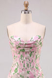 Bloemenroze strapless Jacquard Bodycon korset Mini Homecoming jurk