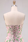 Bloemenroze strapless Jacquard Bodycon korset Mini Homecoming jurk