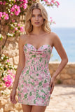 Bloemenroze strapless Jacquard Bodycon korset Mini Homecoming jurk