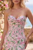 Bloemenroze strapless Jacquard Bodycon korset Mini Homecoming jurk