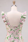 Bloemenroze Jacquard Flutter Mouwen Bodycon Mini Homecoming jurk