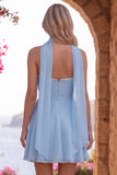 Geel A-lijn parelmoer trim strapless chiffon korte homecoming jurk met sjaal