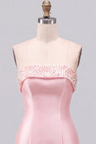 Roze parelmoer strapless A-lijn gelaagde korte homecomingjurk met ruches