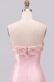 Roze parelmoer strapless A-lijn gelaagde korte homecomingjurk met ruches