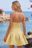 Botergele Bloemen Jacquard Halter Korte Homecoming Jurk met Parelmoer versieringen