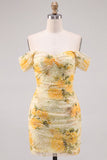 Narcissbloemen Off-the-Shoulder Bodycon Homecoming-jurk