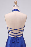 Koninklijk Blauwe Bodycon Parels Strass, Halter Korte Thuiskomstjurk