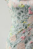 Off-the-shoulder groene bloemen jacquard schede lange moederjurk van de bruid met split