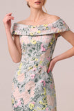 Off-the-shoulder groene bloemen jacquard schede lange moederjurk van de bruid met split