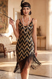 Glinsterend wit gouden pailletten Bodycon Korte Jurk uit 1920 met franjes