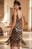 Glinsterend wit gouden pailletten Bodycon Korte Jurk uit 1920 met franjes