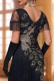 Vintage zwarte Bodycon Bodycon Korte Flapper Jurk uit 1920 met kralen