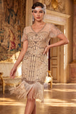 Glitterend zwart gouden bodycon pailletten korte Great Gatsby feestjurk met franjes