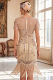 Glitterend zwart gouden bodycon pailletten korte Great Gatsby feestjurk met franjes