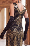 Zwarte gouden pailletten Bodycon korte flapper jurk uit de jaren 1920 met franjes