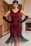 Zwarte gouden pailletten Bodycon korte flapper jurk uit de jaren 1920 met franjes