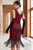 Zwarte gouden pailletten Bodycon korte flapper jurk uit de jaren 1920 met franjes
