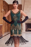 Zwarte gouden pailletten Bodycon korte flapper jurk uit de jaren 1920 met franjes
