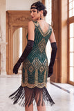 Zwarte gouden pailletten Bodycon korte flapper jurk uit de jaren 1920 met franjes