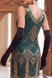 Zwarte gouden pailletten Bodycon korte flapper jurk uit de jaren 1920 met franjes