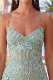 Abrikoos Bodycon Spaghetti Straps met kralen bezet korte homecoming jurk met pailletten
