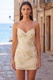 Abrikoos Bodycon Spaghetti Straps met kralen bezet korte homecoming jurk met pailletten