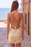 Abrikoos Bodycon Spaghetti Straps met kralen bezet korte homecoming jurk met pailletten