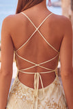Abrikoos Bodycon Spaghetti Straps met kralen bezet korte homecoming jurk met pailletten