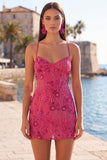 Abrikoos Bodycon Spaghetti Straps met kralen bezet korte homecoming jurk met pailletten