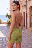 Abrikoos Bodycon Spaghetti Straps met kralen bezet korte homecoming jurk met pailletten