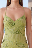 Abrikoos Bodycon Spaghetti Straps met kralen bezet korte homecoming jurk met pailletten
