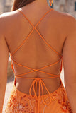 Abrikoos Bodycon Spaghetti Straps met kralen bezet korte homecoming jurk met pailletten