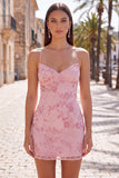 Abrikoos Bodycon Spaghetti Straps met kralen bezet korte homecoming jurk met pailletten