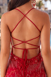 Abrikoos Bodycon Spaghetti Straps met kralen bezet korte homecoming jurk met pailletten