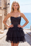 Fuchsia A Line Korset strapless gelaagde homecomingjurk met kanten applicaties