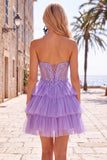 Fuchsia A Line Korset strapless gelaagde homecomingjurk met kanten applicaties