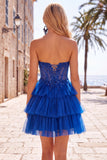 Fuchsia A Line Korset strapless gelaagde homecomingjurk met kanten applicaties