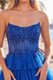 Fuchsia A Line Korset strapless gelaagde homecomingjurk met kanten applicaties