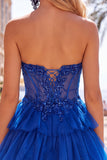 Fuchsia A Line Korset strapless gelaagde homecomingjurk met kanten applicaties
