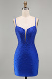 Koninklijk Blauwe Parels Korset Bodycon Korte Homecoming Jurk met kralen