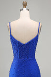 Koninklijk Blauwe Parels Korset Bodycon Korte Homecoming Jurk met kralen