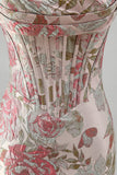 Roze Bloem Jacquard Korset Bodycon Pailletten Strapless Korte Homecoming Jurk