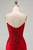 Rode bodycon strapless kralenkorset met pailletten korte homecomingjurk met kant