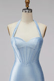 Lichtblauwe halter korset Bodycon korte homecomingjurk met kralen