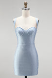 Blauwe Bodycon Dikke Bandjes Sweetheart Korte Homecoming Jurk met kralen